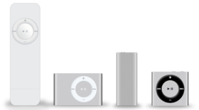 Las diferentes generaciones de iPod shuffle.