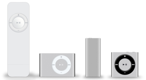 The four generations of the iPod Shuffle.