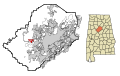 This map shows the incorporated and unincorporated areas in Jefferson County, Alabama, highlighting Sylvan_Springs in red. It was created with a custom script with US Census Bureau data and modified with Inkscape.