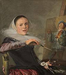 Self-portrait by Judith Leyster, a Dutch Golden Age painter, mostly of genre subjects. NGA, 1630. In reality, she probably did not wear expensive clothes like these while painting. Judith Leyster - Self-Portrait - Google Art Project.jpg