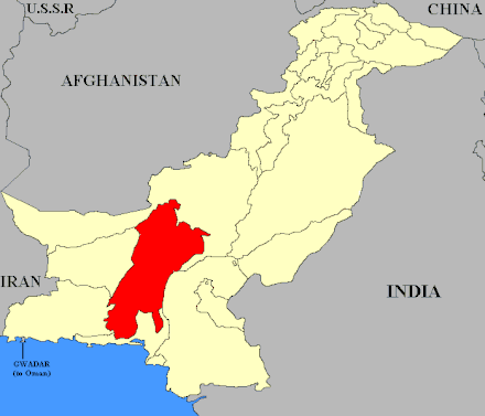 The State of Kalat as recognised by Pakistan (in red)