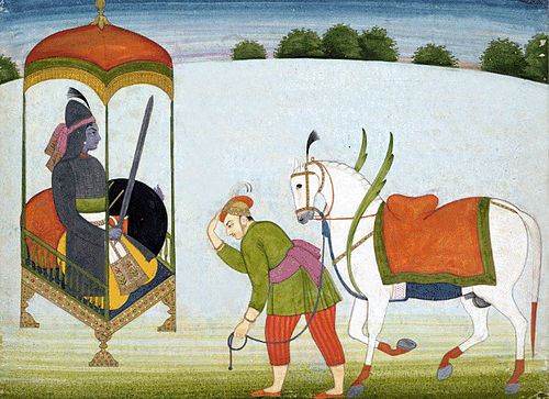 The Hindu world saviour Kalki with his white Horse. Punjab Hills, Guler, c. 1765. Kalki Avatar.jpg