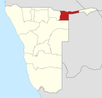 Источно Каванго на картата на Намибија