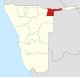 Localisation de la région de Kavango-Est en Namibie