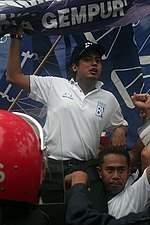 BN Deputy Youth Chief Khairy Jamaluddin was alleged to have been involved in provoking a nomination day scuffle. Khairy Jamaluddin on nomination day at Ijok.jpg