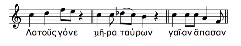 Three phrases from Greek music illustrating circumflex tones