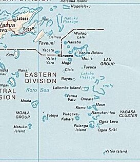 Mapa de las islas Lau, con el grupo Moala al oeste