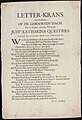 Letter-krans, gevlochten, op de geboorten-dagh, van de lauwer-waardige poëetersse juffr- Katharina Questiers. Verjaarende den 20en. van slacht-maandt. 1656