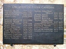 List of the organists of Exeter Cathedral List of the organists of Exeter Cathedral.jpg