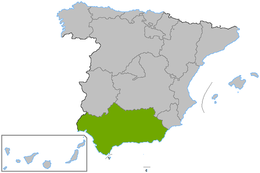 Andaluusia asukoht Hispaania kaardil