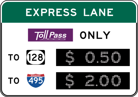 Sign for express toll lanes, compliant with the Manual on Uniform Traffic Control Devices