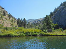 Mann Gulch today. Photo taken facing northeast up the gulch. The south facing slope where the majority of the incident occurred is on the left side of the photograph. Mann Gulch 02.JPG