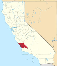 Mapo de Kalifornio kun kantono San Luis Obispo emfazita