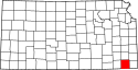 Harta statului Kansas indicând comitatul Labette