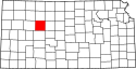 Harta statului Kansas indicând comitatul Trego