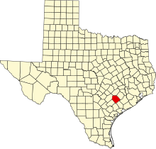 Location of Lavaca County in Texas Map of Texas highlighting Lavaca County.svg