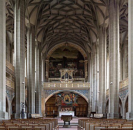 Interior of the Marktkirche Unser Lieben Frauen (also called the Marienkirche) in Halle, begun as a late Gothic Catholic cathedral but converted into a Lutheran cathedral even before construction was completed in 1554