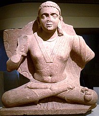 Maitreya (water bottle on left thigh), art of Mathura, second century CE