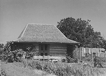 1940 photograph of the washhouse (laundry) at Melrose Plantation in Melrose, Louisiana