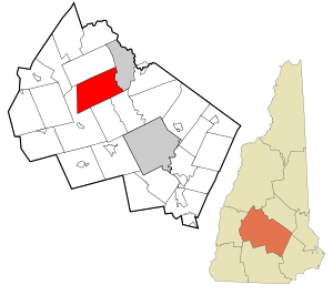 Ubicación en el condado de Merrimack y el estado de New Hampshire