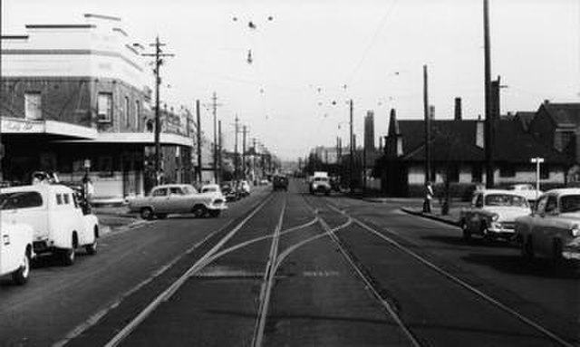 Tram lines, Mitchell Road, early 1950s