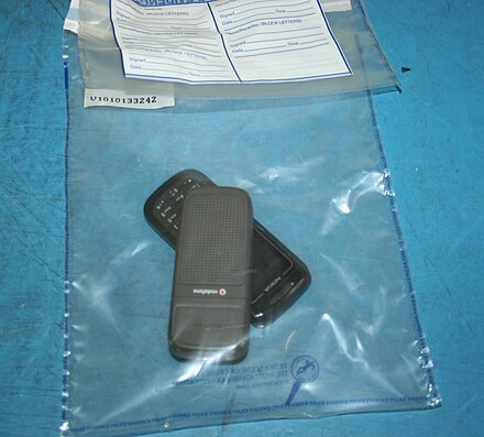 Two mobile phones in a security bag or "evidence bag"
