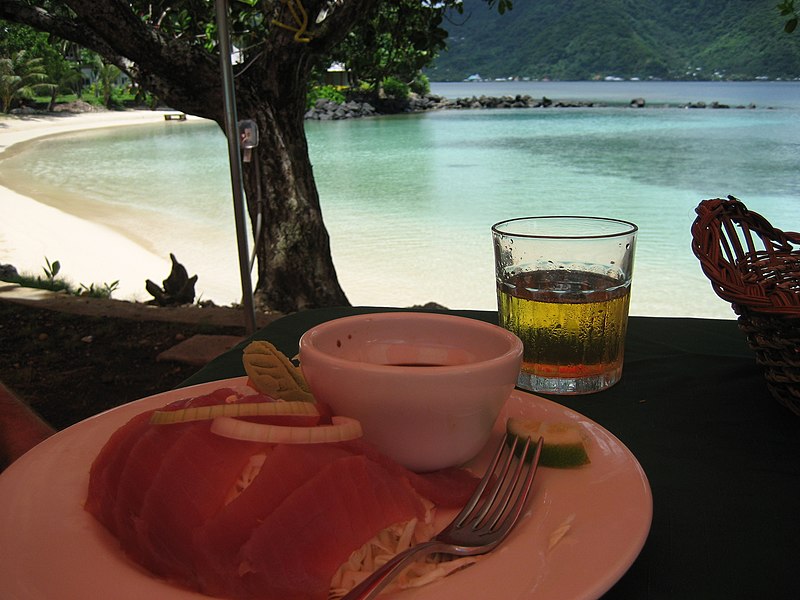 File:Mouth-watering tuna sashimi and a beer at Pago Pago harbour mouth - panoramio.jpg