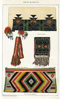 Illustration of a reversed-embroidered Hopi manta, Zuni woven sash, and Navajo loom woven blanket NIEdot301.jpg