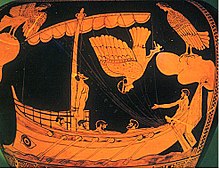 A scene featuring the siren Parthenope, the mythological founder of Naples Odysseus-siren Parthenope, the mythological founder of Naples.jpg