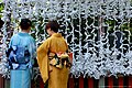 Two women wearing a kimono in Kamakura