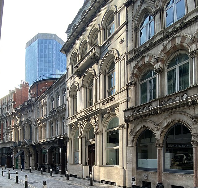 26 Throgmorton Street (center), designed by architect William Burnet, the London seat of the Ottoman Bank from 1872 to 1947
