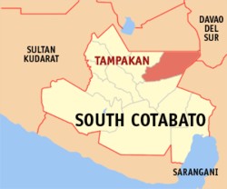 Mapa ng Timog Cotabato na nagpapakita sa lokasyon ng Tampakan.