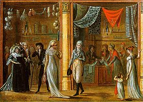 escena que muestra a personas vestidas a finales del siglo XVIII.