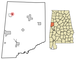 Lokasi Ethelsville di Pickens County, Alabama.