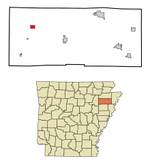 Poinsett County Arkansas Incorporated og Unincorporated områder Weiner Highlighted.svg