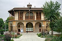 The 16th-century Chehel Sotun pavilion in Qazvin, Iran. It is the last remains of the palace of the second Safavid king, Shah Tahmasp; it was heavily restored by the Qajars in the 19th century. Qazvin - Chehel Sotun.jpg