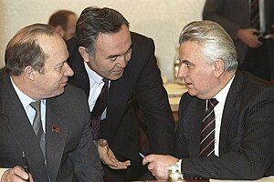 English: Kazakh President Nursultan Nazarbayev and Ukrainian President Leonid Kravchuk Русский: Президент Казахстана Н.А. Назарбаев и Президент Украины Л.М. Кравчук