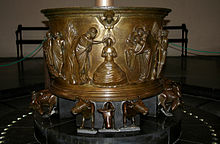 Baptism of Christ on the 12th-century baptismal font at St Bartholomew's Church, Liege Renier de Huy JPG0.jpg