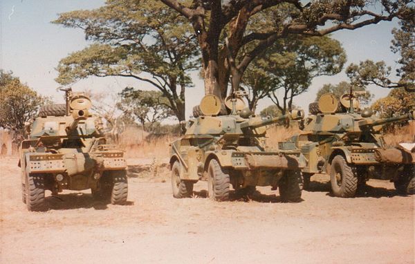 Eland-90 armoured cars of the Rhodesian Armoured Corps.