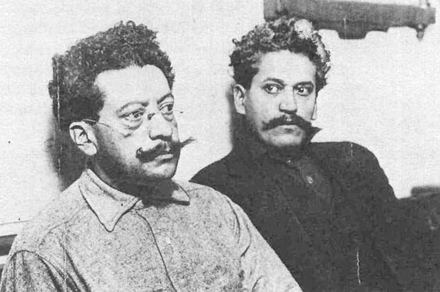 Ricardo Flores Magón (left) and Enrique Flores Magón (right), leaders of the Mexican Liberal Party in jail in the Los Angeles (CA) County Jail, 1917