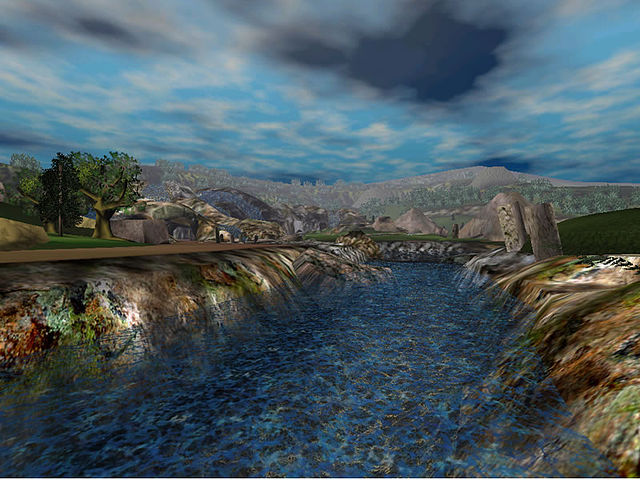Virtual reality render of a river from 2000