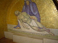 Pieta in mosaic in entrance to Romagne-sous-Montfaucon German War Cemetery.