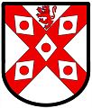 5 rustres—Argent; on a saltire gules five rustres argent, in chief a lion rampant of the second (gules)—Dalrymple of Woodhead, Scotland