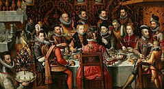 Philip and his niece Anna banqueting with family and courtiers, by Alonso Sánchez Coello