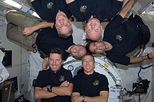 In-flight STS-134 crew portrait in the Kibo Lab STS-134 in-flight crew portrait.jpg