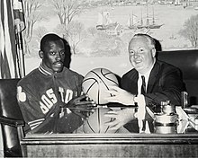 Sanders with Boston mayor John F. Collins in the 1960s Satch Sander with Boston mayor John F. Collins.jpg