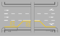 Esempio di segni sulla carreggiata in una strada a senso unico di circolazione