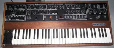The Prophet-5, one of the first polyphonic synthesizers. It was widely used in 1980s synth-pop, along with the Roland Jupiter and Yamaha DX7.