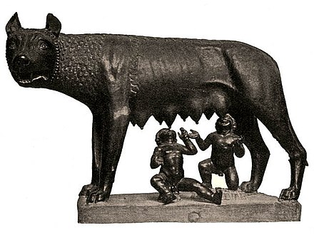 Romulus and his brother, Remus, with the she-wolf. Romulus is credited with creating the patrician class.