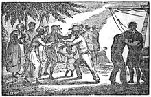 An 1835 illustration of liberated Africans arriving in Sierra Leone Slaves sierra leone.jpg